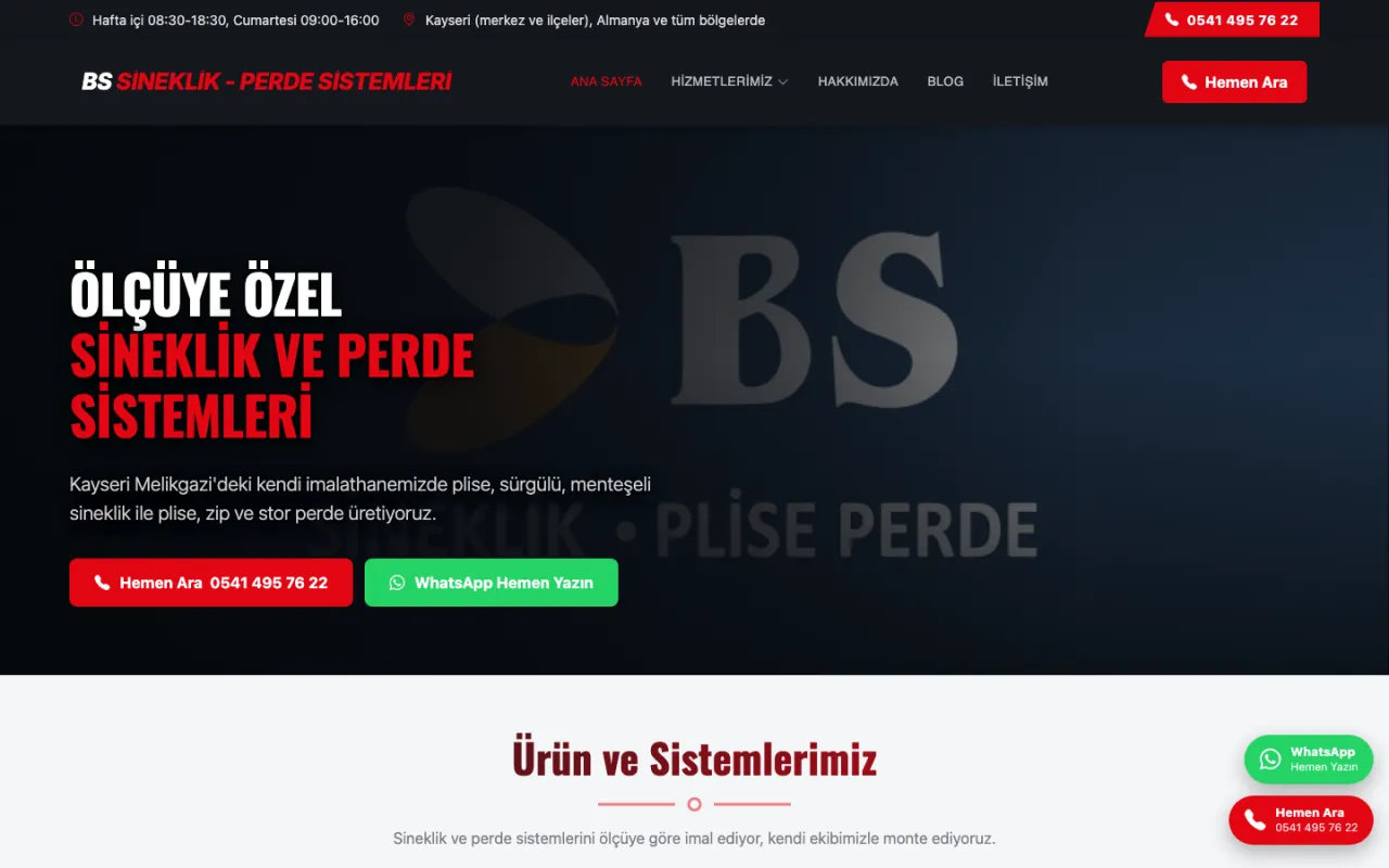 BS Sineklik web sitesi ana sayfası