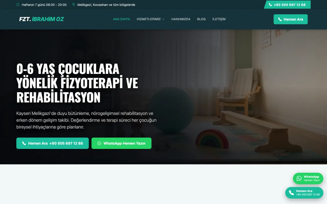 Fzt. İbrahim Öz çocuk fizyoterapisti web sitesi ana sayfası
