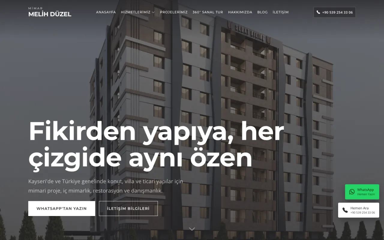 Mimar Melih Düzel web sitesi ana sayfası