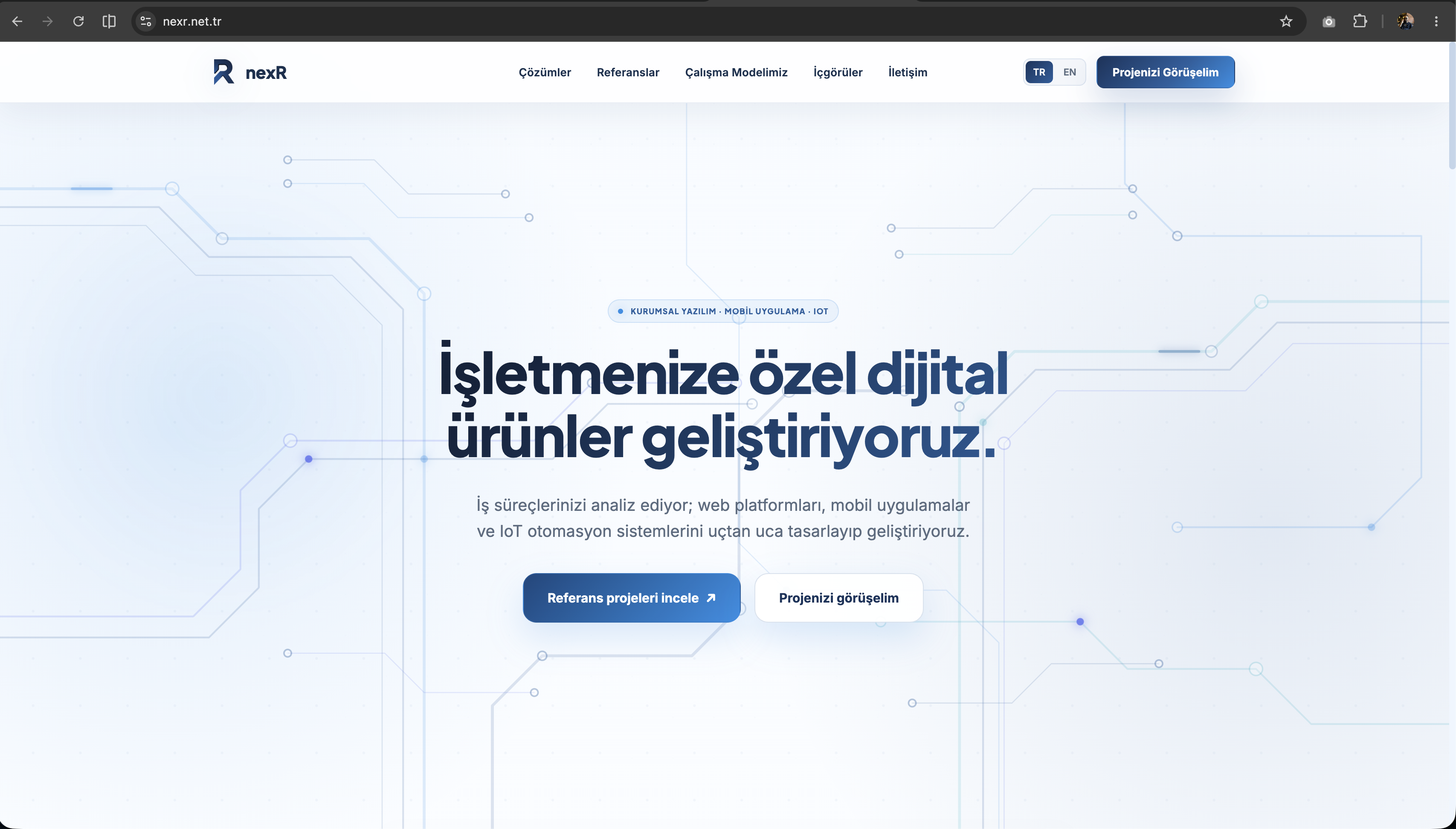 nexR kurumsal yazılım, mobil uygulama ve IoT çözümleri web sitesi